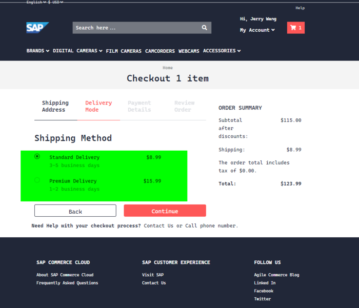 SAP 电商云 Spartacus UI 的交货模式 Delivery Mode 设计