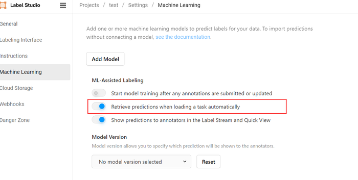 Retrieve predictions when loading a task automatically