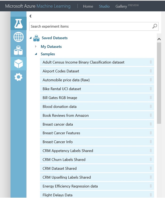 开启微软机器学习之旅（1）--如何从不同数据源将样本数据导入Azure Machine Learning Studio