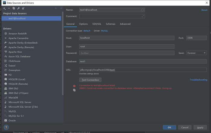 IDEA连接MySQL测试连接失败解决方法
