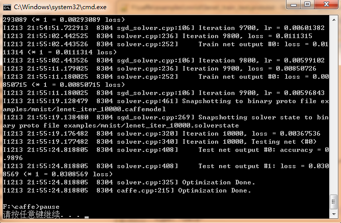 Caffe初试（二）windows下的cafee训练和测试mnist数据集