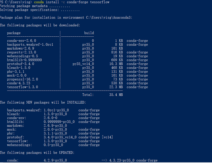 Windows10下通过anaconda安装tensorflow