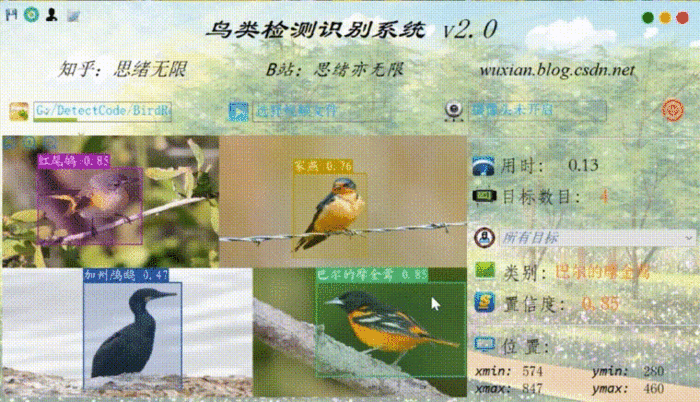 基于深度学习的鸟类检测识别系统（含UI界面，Python代码）