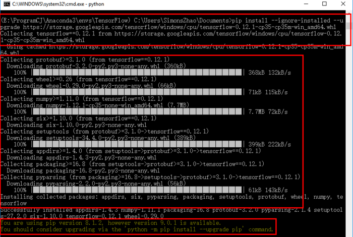 windows下Anaconda3配置TensorFlow深度学习库